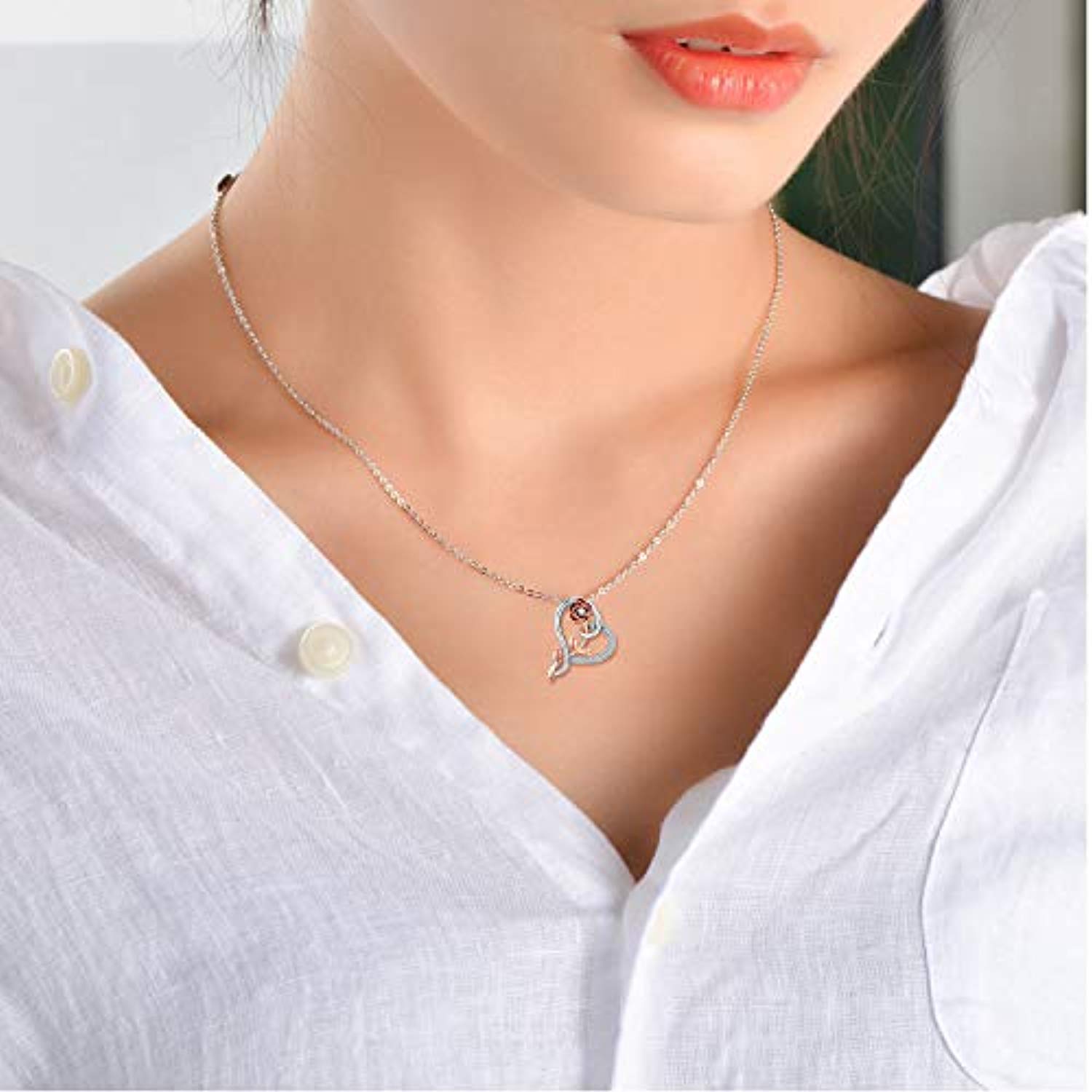 Sterling Silver Rose Flower Love Heart Pendant Necklace Jewelry Gifts for Women