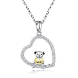 Silver Lucky Cute Teddy Bear Love In Heart Necklace 