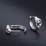 Owl Earrings Owl jewelry 925 Sterling Silver Hoop Huggie Earrings Owl Gift For Women