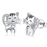 Silver Cute Cat Stud Earrings