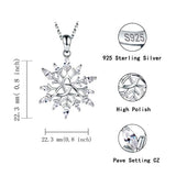 S925 Sterling Silver Snowflake Pendant Necklace with White Cubic Zirconia, Winter Jewelry Holiday for Women Snow Lovers