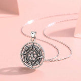 Compass Necklace For Women, Silver Pendant With Zirconia, Mayan Calendar Jewelry