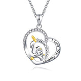 Silver Cute Unicorn in Heart Pendant Necklace