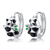  Silver Cute Panda Huggie Hoop Earrings