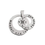 925 Sterling Silver Compass, Not all those who wander are lost Pendant Necklace, 18