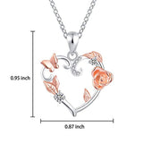 Rose Flower Butterfly Heart Pendant Necklace Sterling Silver Romantic Beauty&Beast Princess  Valentine Christmas Birthday Gift Jewelry for Women Girls