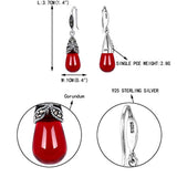 Wedding Jewelry 925 Sterling Silver Red Corundum Crystal Vintage Style Leaf Teardrop Hook Dangle Earrings