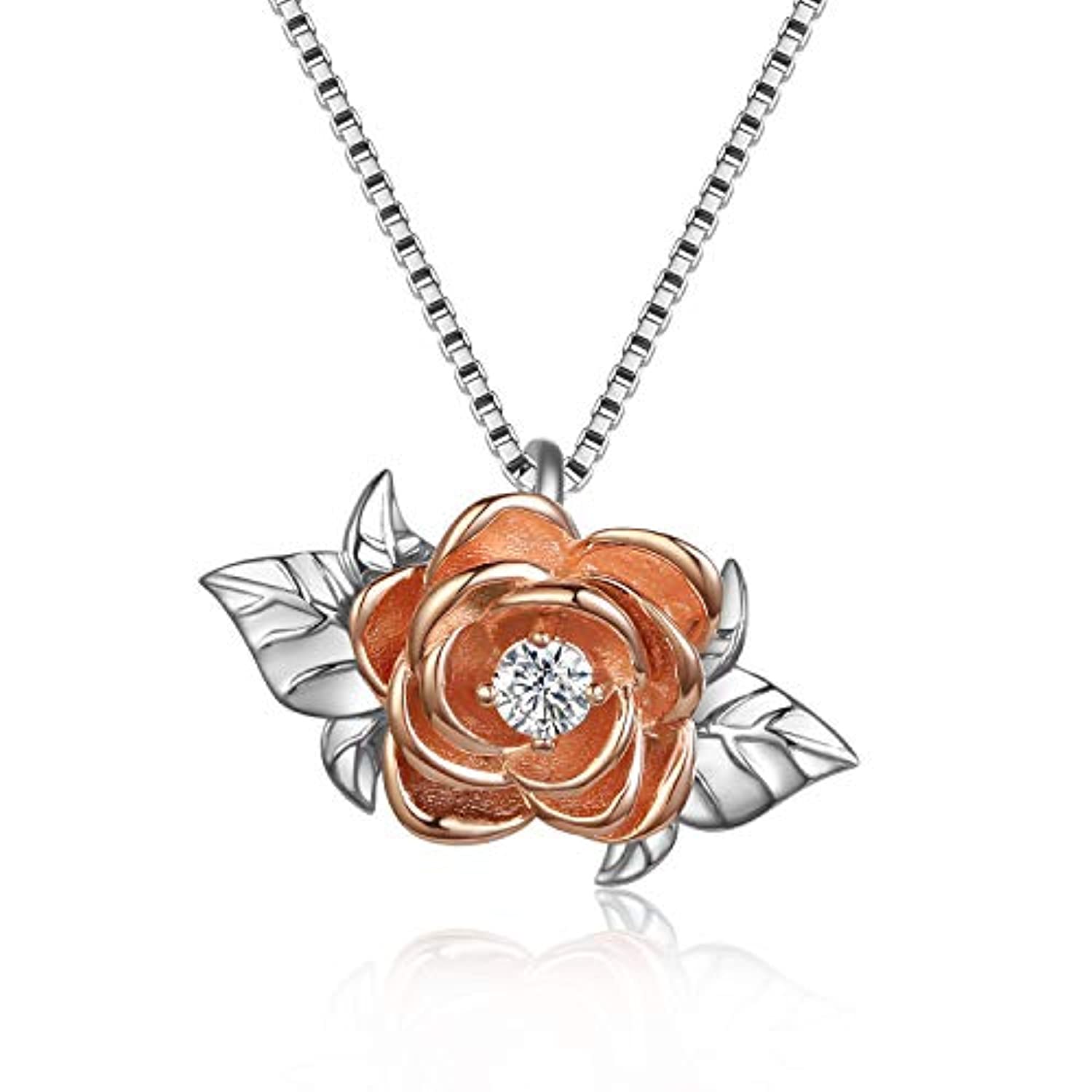 Brilliance Fine Jewelry Women's Rose Pendant in Two Tone Sterling Silver  with 14KT Gold Plate - Walmart.com
