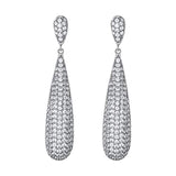 925 Sterling Silver Pave Cubic Zirconia Elegant Long Tear Drop Engagement Earrings Clear