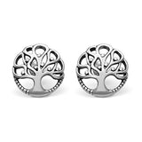 925 Sterling Silver 12 mm Ancient Tree of Life Symbol Cut Open Round Post Stud Earrings
