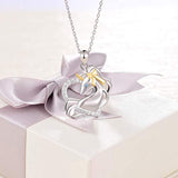 S925 Sterling Silver Heart Unicorn Pendant Necklace Jewelry for Women Girls