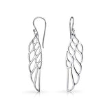Religious Dangle Angel Wing Feather Earrings For Women For Teen 925 Sterling Silver French Wire