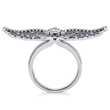 Rhodium Plated Sterling Silver Cubic Zirconia CZ Statement Angel Wings Cocktail Fashion Right Hand Ring - Halloween Jewelry