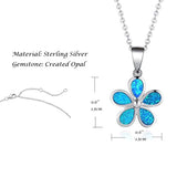 Sterling Silver Blue Opal Hawaiian Plumeria Flower Pendant Necklace Long Chain Dainty October Birthstone Fine Jewelry for Women Girls 16+2 inch Extender