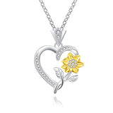 Silver Heart Sunflower Necklace