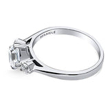 Rhodium Plated Sterling Silver 3-Stone Anniversary Promise Engagement Ring Made with Zirconia Asscher Cut
