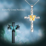 Butterfly Cross Necklace 925 Sterling Silver Cross Necklace for Women Girls Butterfly Jewelry