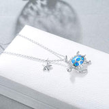 Sterling Silver Created Opal Ocean Jewelry Sea Turtle Necklace for Women