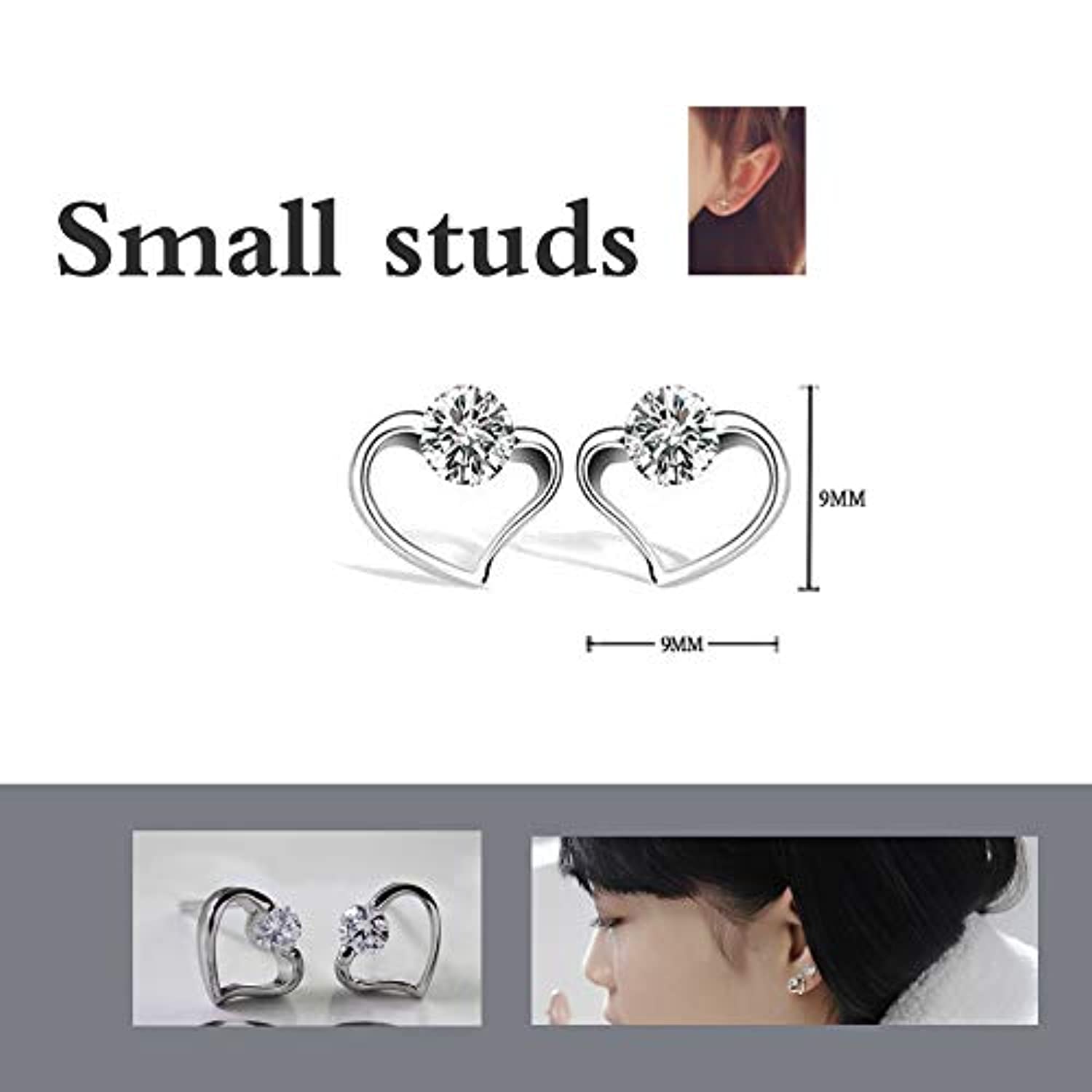 S925 Sterling silver Heart Crystals Stud Earrings Jewelry Gifts for Mother/Wife/Sister