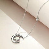 Star Moon Necklace for Women Sterling Silver Mother of Pearl Pendant Necklace (Moon and Star Mother of Pearl Necklace)