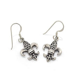 925 Sterling Silver Filigree Fleur De Lis Dangle Hook Earrings