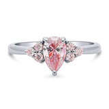 Rhodium Plated Sterling Silver Solitaire Promise Engagement Ring Made with Swarovski Zirconia Morganite Color Pear Cut