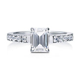 Rhodium Plated Sterling Silver Emerald Cut Cubic Zirconia CZ Solitaire Promise Engagement Ring