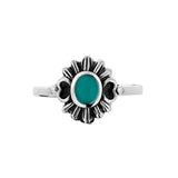 925 Oxidized Sterling Silver Blue Turquoise Stone Modern Flower Nature Inspired Ring