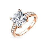 3CT Square Princess Cut Solitaire AAA CZ Engagement Ring Thin Pave Band Rose Gold Plated 925 Sterling Silver For Women