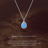 Sterling Silver Created Blue Opal Teardrop Dainty Delicate Necklace October Birthstone Fine Jewelry for Women 16