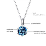 14K Solid White Gold  Genuine Natural London Blue Topaz Solitaire Pendant Necklace November Birthstone Fine Jewelry Gifts