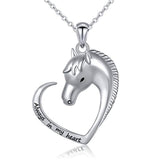 Silver Forever Love Animal Horse Heart Pendant Necklace 