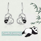 Sterling Silver Panda Cute Animal Dangle  Earrings for Women Girls