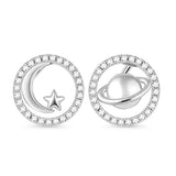 Silver Star and Moon Stud Earrings