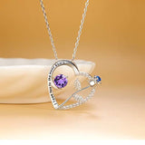 Sterling Silver Amethyst Necklace  Love Rose Heart Pendant I Love You to the Moon and Back Necklace for Her