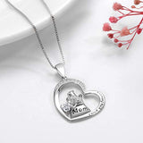 S925 Sterling Silver I Love You Mom Heart Pendant Necklace Jewelry Gift for Mother's Birthday