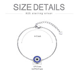 Sterling Silver Round Evil Eye  Bracelet, Blue Cubic Zirconia Bracelet for Women Ladies