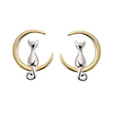 Sterling Silver Earrings Cat Moon Earrings Cat Lovers Gift For Women