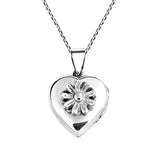 Silver Daisy Heart Pendant Locket Necklace