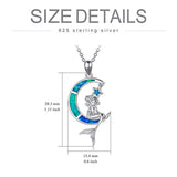 Sterling Silver moon mermaid Opal Necklace Lovely Animal Moon CZ Pendant Chain Fashion Jewelry for Women Teen Girl Friend Birthday Gift