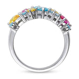 Rhodium Plated Sterling Silver Multi Color Cubic Zirconia CZ Stackable Cluster Cocktail Anniversary Fashion Right Hand Band