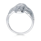 Rhodium Plated Sterling Silver Cubic Zirconia CZ Cross Filigree Cocktail Fashion Right Hand Ring