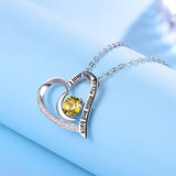 S925 Sterling Silver CZ Heart&Moon  Necklace Yellow Citrine Necklace Pendants for Women