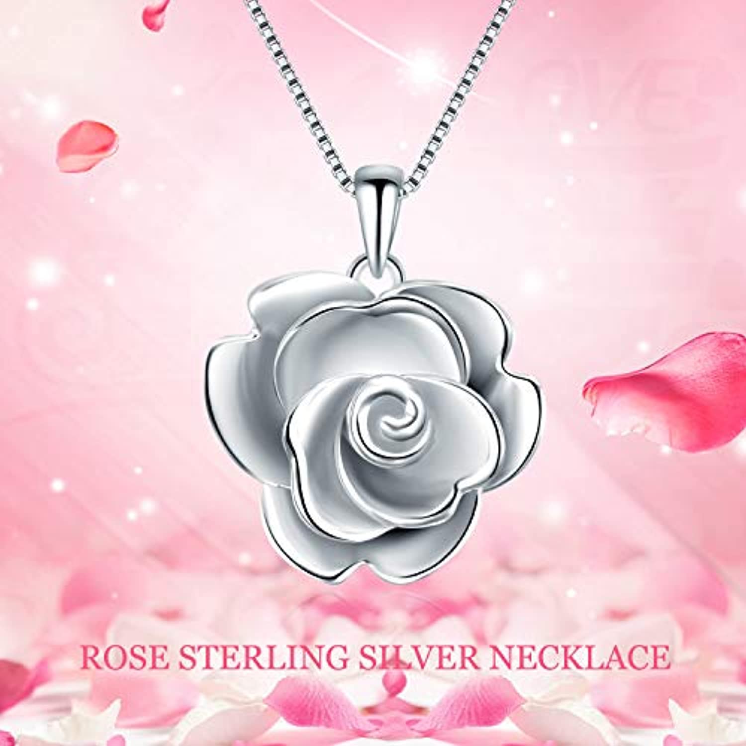 925 Sterling Silver Rose Flower Necklace for Mom Girlfriend Wife Sisters