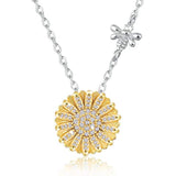 Silver sunflower&bee Pendant Necklace  