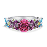 Rhodium Plated Sterling Silver Pink Cubic Zirconia CZ Flower Promise Ring