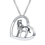 Silver Horse Animal Jewelry Heart Pendant Necklace