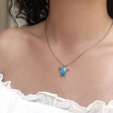 925 Sterling Silver Sea Turtle Necklace Blue Opal October Birthstone Pendant Fine Jewelry for Women