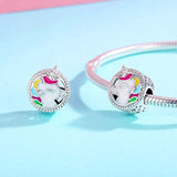 Unicorn Charm Round Shape 925 Sterling Silver Colorful Enamel Bead Charms For Women
