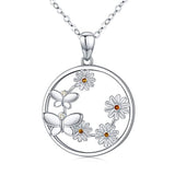 Silver Butterfly Necklace Daisy Sunflower Pendant Necklace 